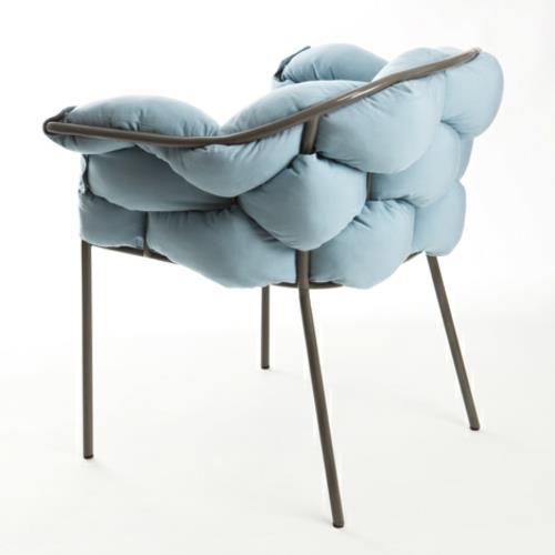 oryginalna metalowa rama poduszki krzesła ogrodowego w kolorze niebieskim