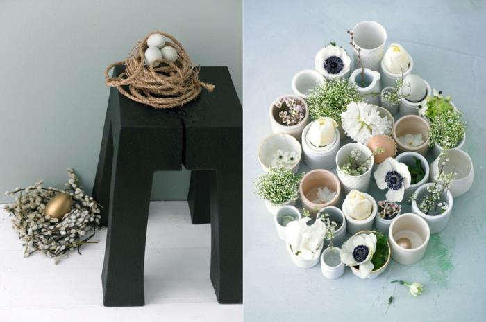 bricoler idées oeufs de pâques coquetiers porcelaine brindilles de saule puriste