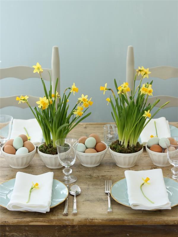 Décoration de Pâques bricoler idées pursitische décoration de table table à manger jonquilles oeufs de pâques assiette en porcelaine vintage