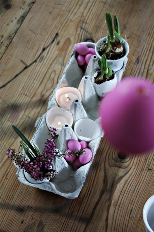Dekoracje wielkanocne majsterkować pisanki fioletowe skorupki jaj świece