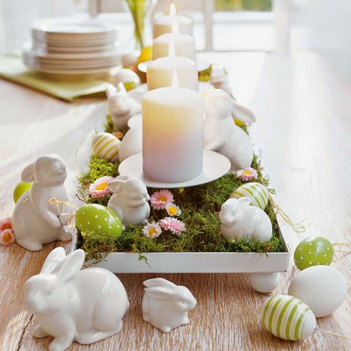 Idées déco de Pâques décoration de table faites vous-même des lapins en porcelaine oeufs de Pâques