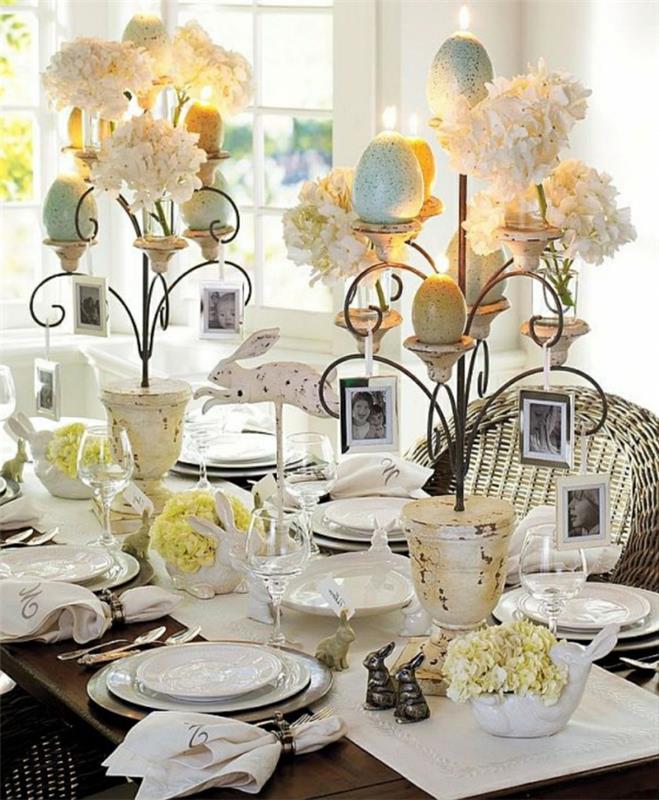 déco de pâques idées de décorations de table bougeoir oeufs de pâques bougies blanc hortensia photos noir et blanc
