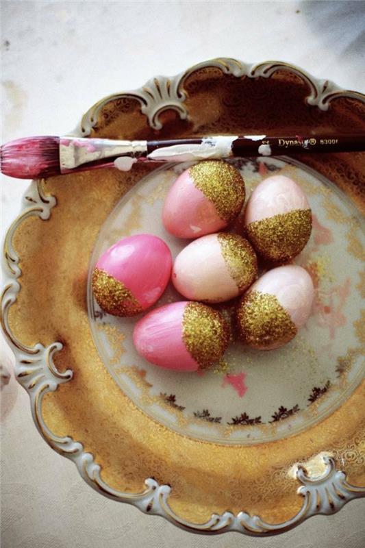 Pisanki malujące stałe różowe jajka złoty brokat