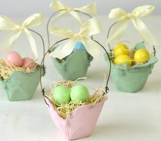 Pomysł na majsterkowanie koszyków wielkanocnych z kartonikiem po jajkach dla dzieci