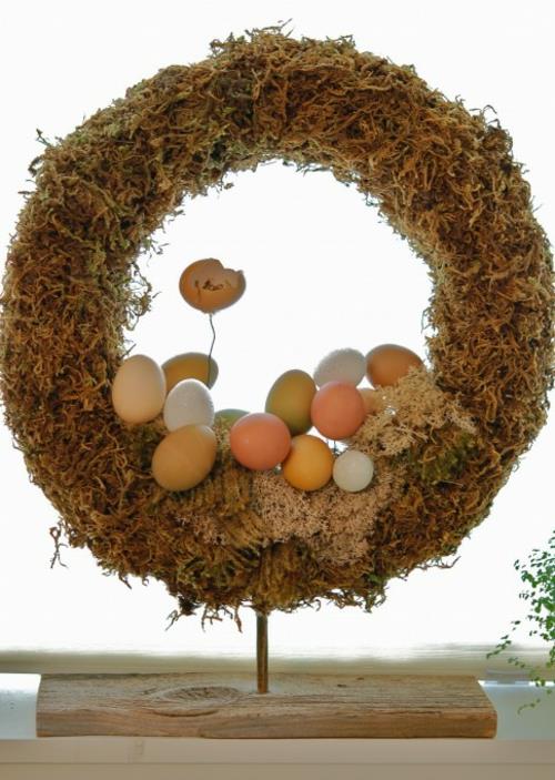 Couronne de Pâques et guirlandes bricoler mousse vraiment rustique