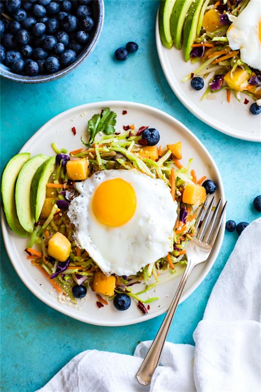 paléo petit déjeuner oeufs avocat myrtilles