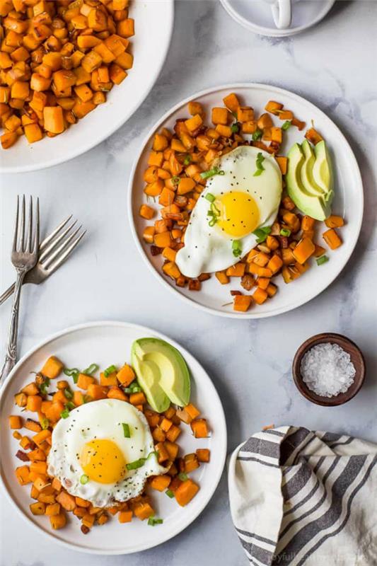 paléo petit déjeuner oeufs avocat patate douce