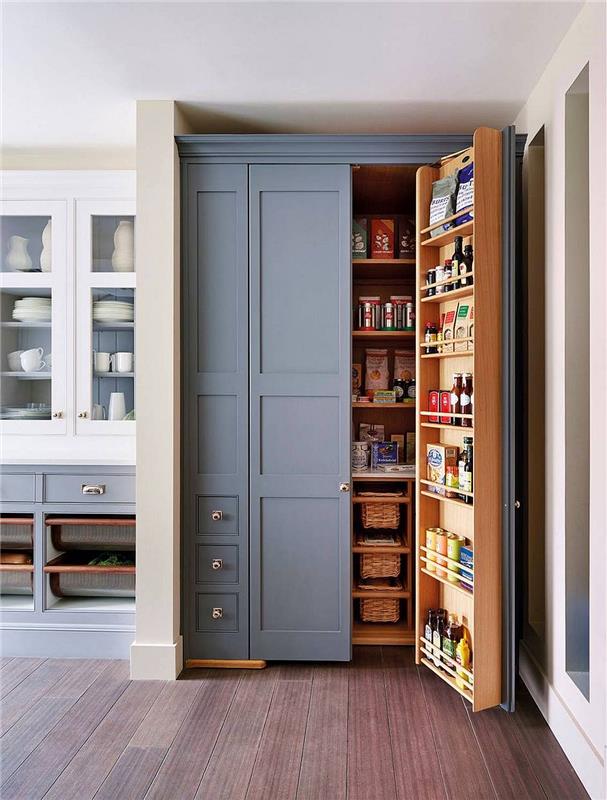 garde-manger armoire grise de cuisine avec espace de rangement