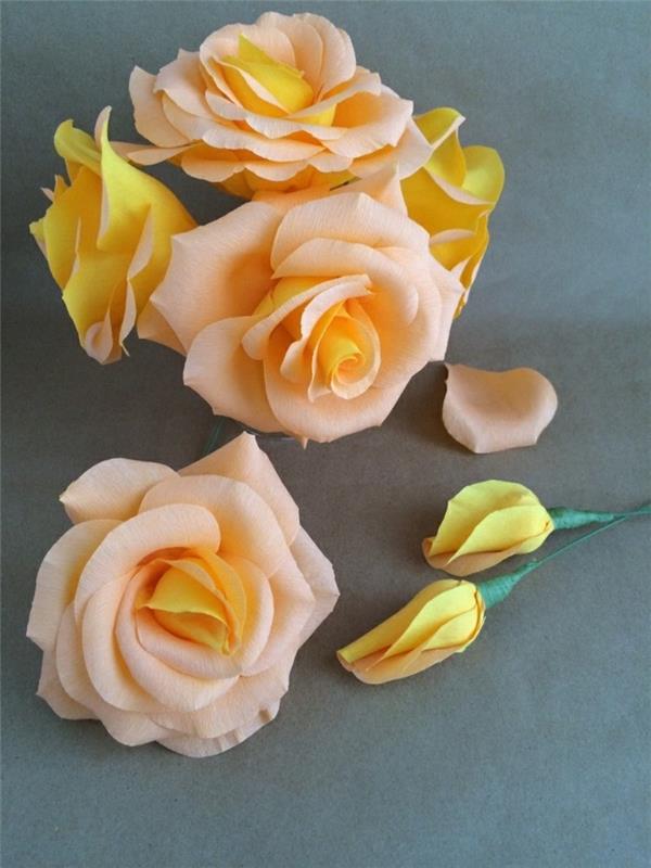 fleurs en papier bricoler roses jaunes art du papier