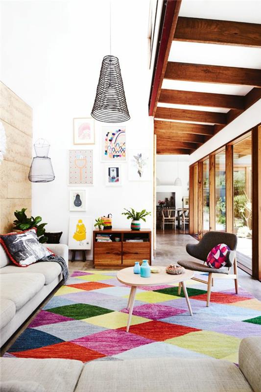 patchwork tapis carrés colorés salon plancher