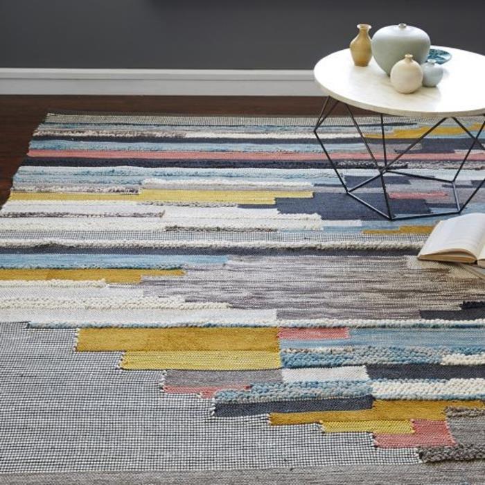 tapis patchwork rayures colorées coureur salon plancher
