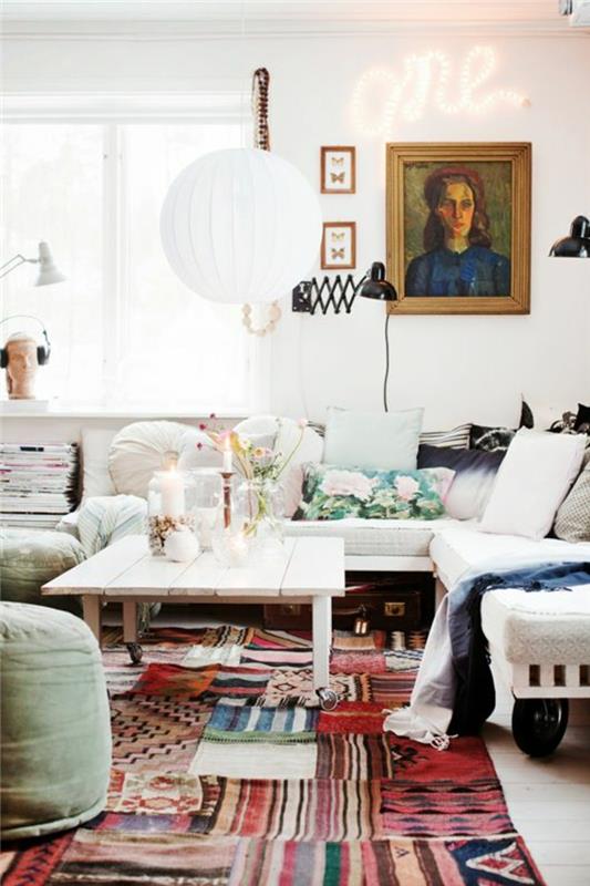 tapis patchwor rayures colorées coureur meubles de salon