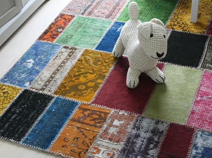 tapis patchwork et chemin de ronde pièces colorées