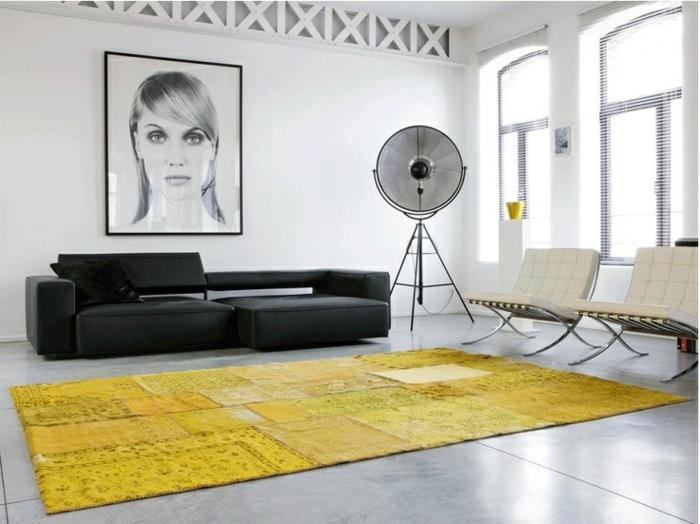 patchwork tapis salon plancher jaune
