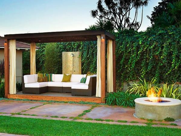 pergola patio nowoczesny projekt ogrodu kominek
