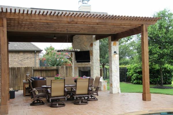 pergola toit terrasse toiture tv cheminée