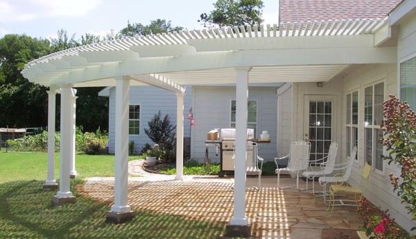 pergola toit terrasse toiture rond blanc piliers