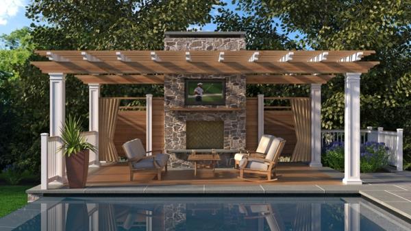 pergola toit terrasse toiture teck pierres naturelles