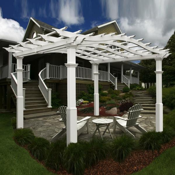 pergola toit terrasse couvrant blanc asiatique