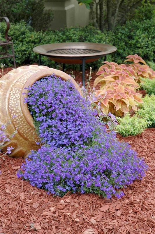 jardinière urne en céramique violettes bleues