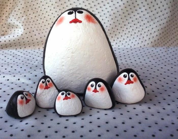 malowanie rodziny pingwinów na kamieniach