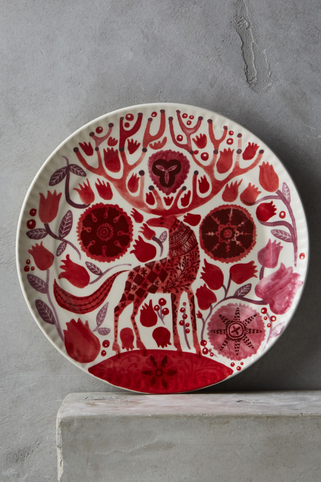 Helle handbemalte Kuchenplatte aus Keramik in Rottönen