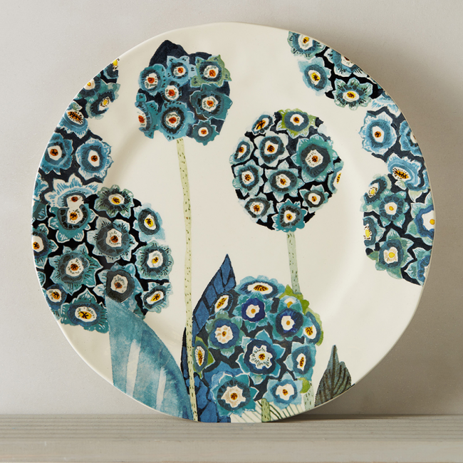 Patty-Teller aus Keramik mit Muster in sehr zarten Blautönen