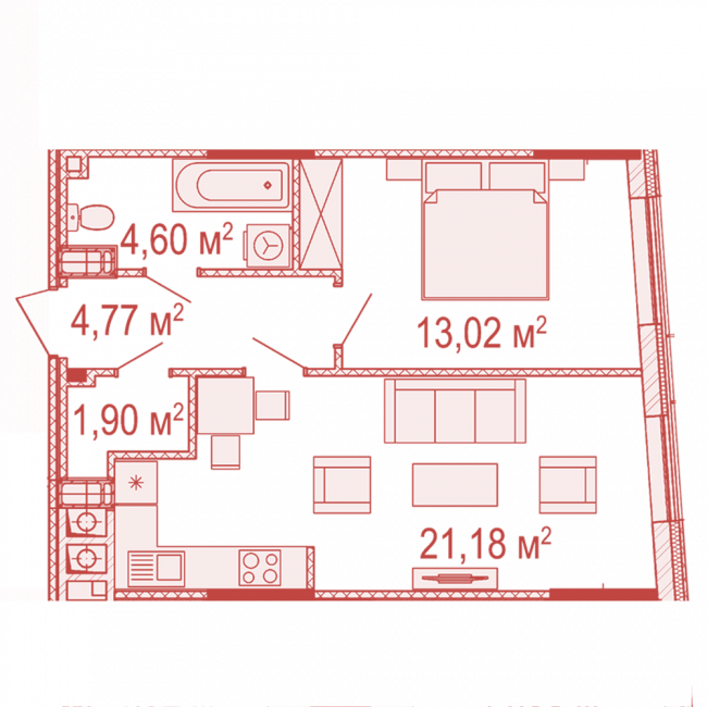 Grundriss einer Einzimmerwohnung