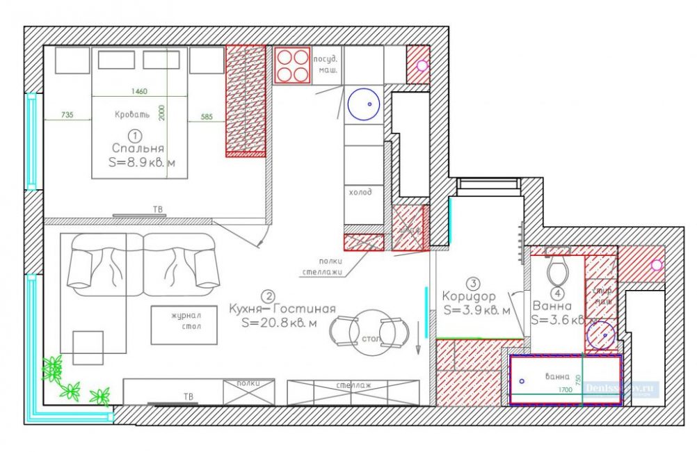 Grundriss einer Einzimmerwohnung