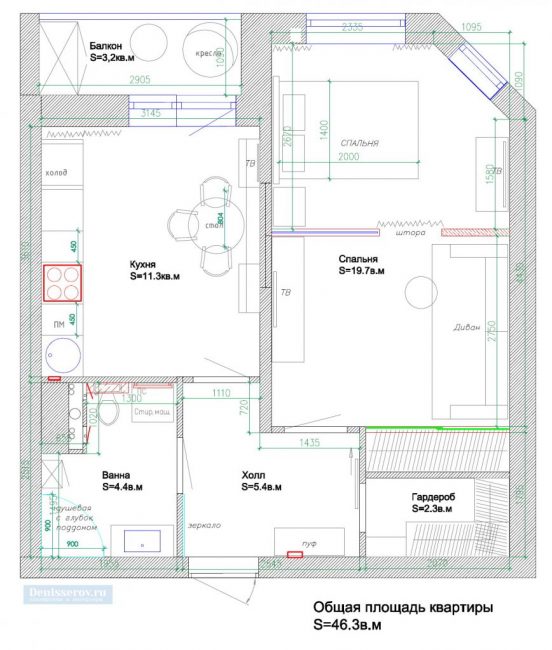 Grundriss einer Einzimmerwohnung