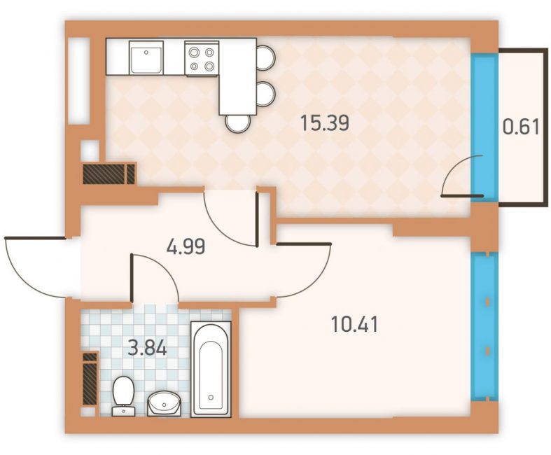 Grundriss einer Einzimmerwohnung