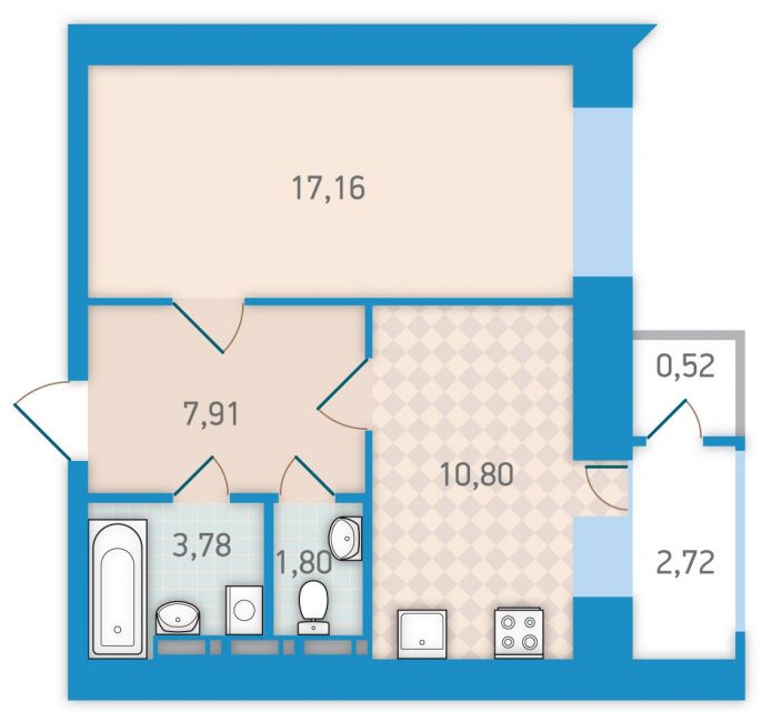 Grundriss einer Einzimmerwohnung