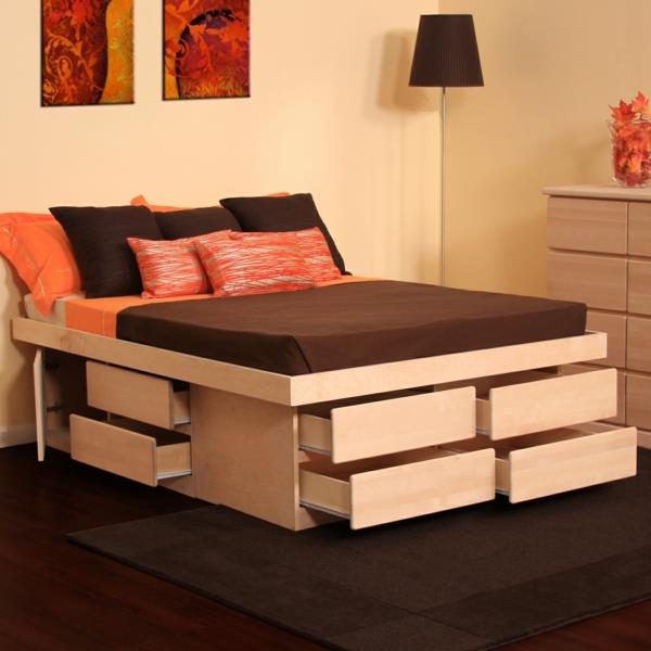 łóżka platformowe z przegródkami z drewna praktycznie kompaktowe