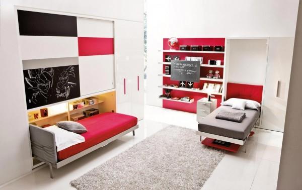 zajmujące mało miejsca meble do pokoju dziecięcego wbudowane czerwone materace