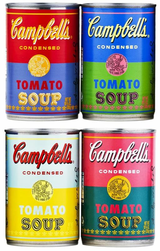 le pop art présente des canettes de campbells de design d'intérieur