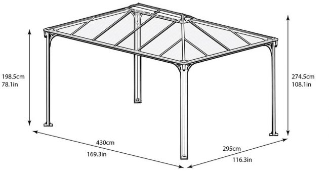 Zeichnung einer Veranda mit Polycarbonatdach