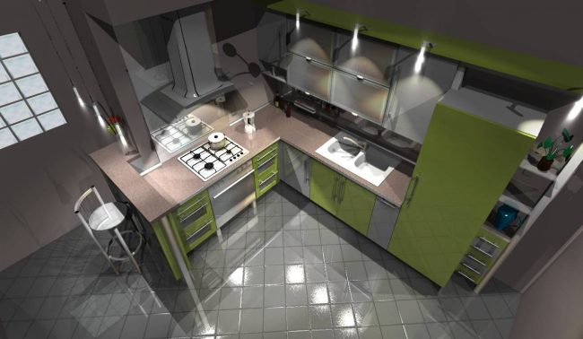 Софтуер за интериорен дизайн. Запазен 3D изглед на бъдещата кухня, изготвен в Pro100