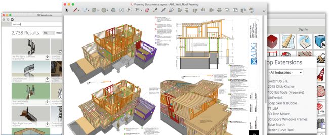 В Google SketchUp е възможно да се създават скиц проекти за подреждане на помещенията. Те могат да станат основа за разработването на пълноценен дизайнерски проект.