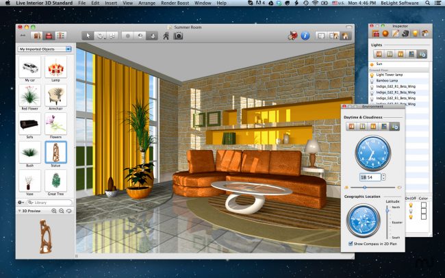 Live Interior 3D не е безплатна, но с широка функционалност и достъпна за начинаещи, програма за Mac