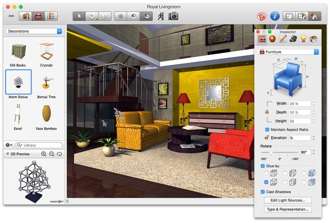Live Interior 3D за Mac е функционален, но разбираем за начинаещ. Във всички горепосочени програми 3D проектите на стаи и къщи могат да бъдат запазени и върнати за редактиране по всяко време.