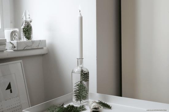purystyczna świąteczna dekoracja świecznik szklana butelka