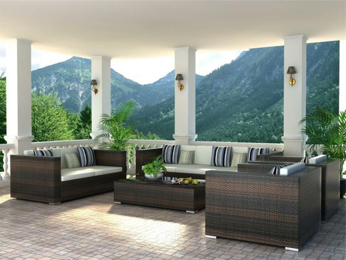 rattanowa sofa ogrodowe meble ogrodowe eleganckie paski rzucaj poduszkami