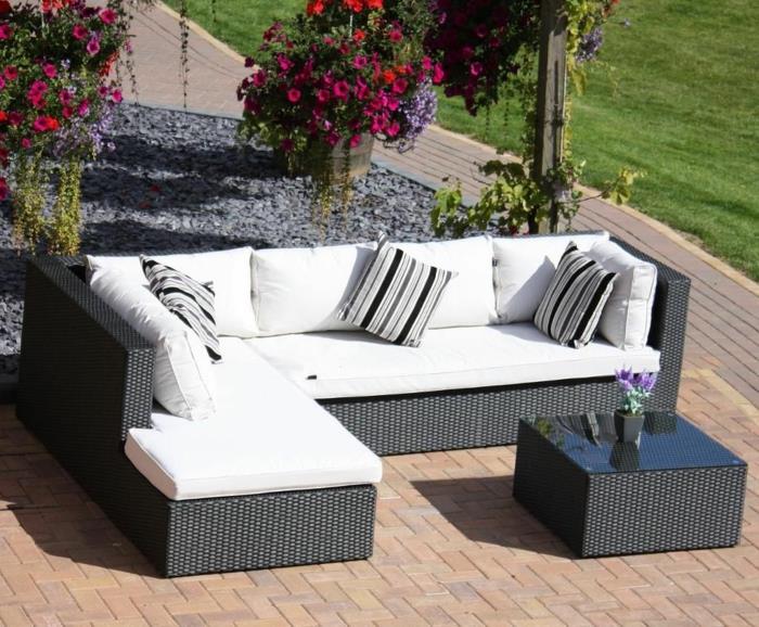 sofa rattanowa ogrodowa stylowa sofa narożna poduszki do rzucania