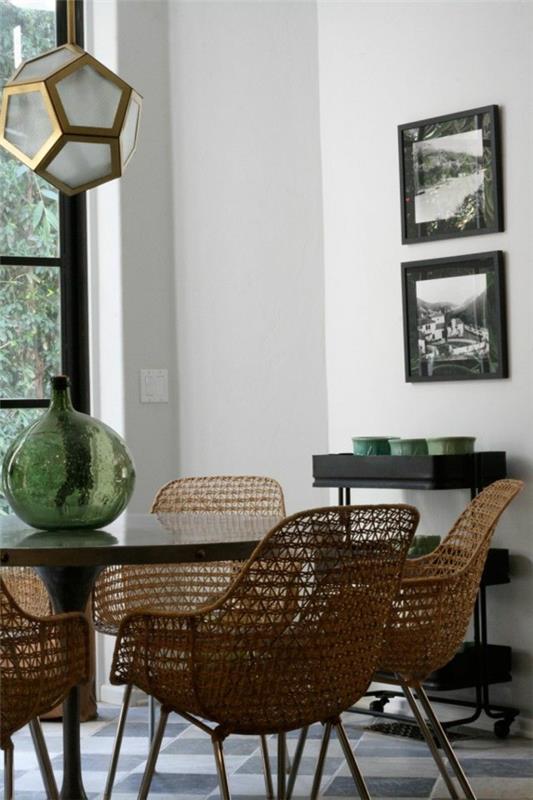 Meubles en osier ameublement table de salle à manger en bois avec chaises en rotin