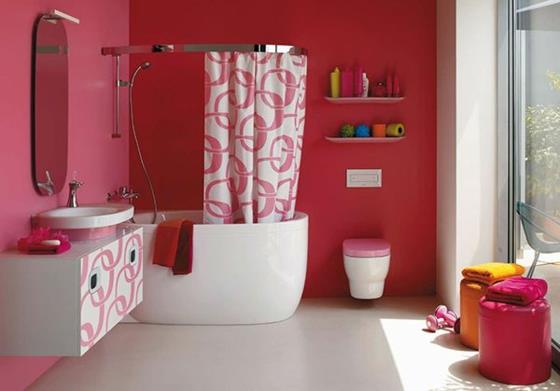 design d'intérieur couleur mur de la salle de bain couleur rose motif