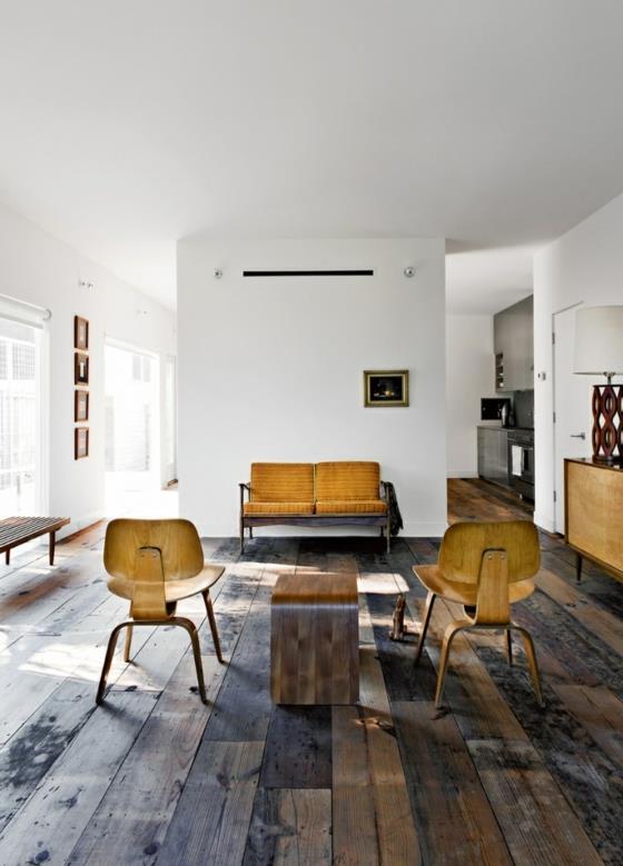 design d'intérieur salon minimaliste aspect naturel parquet pose meubles en bois ancien
