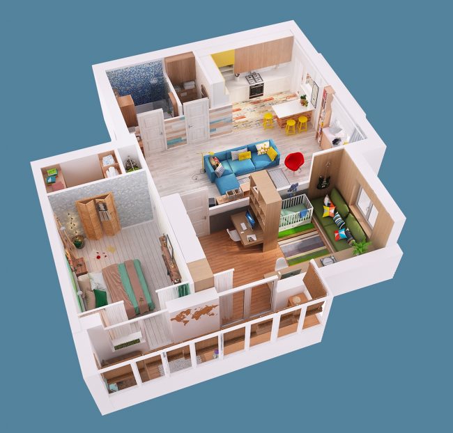 Ein solches 3D-Modell einer Wohnung kann in kostenlosen Online-Diensten unabhängig erstellt werden - es erfordert keine besonderen Fähigkeiten oder Ausbildung. Aber die Genauigkeit der Messungen ist hier extrem wichtig.
