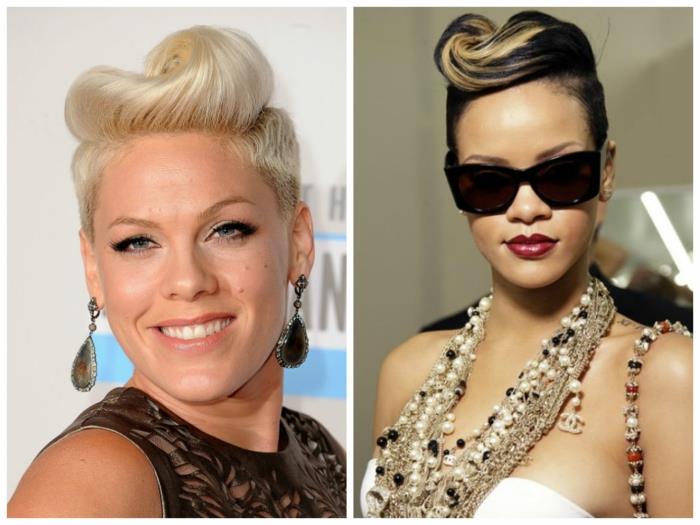 coiffure rockabilly femme cheveux blonds courts étoiles roses