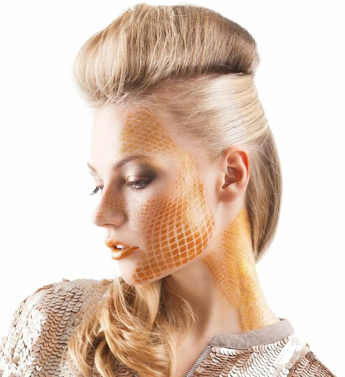 coiffures rockabilly femmes cheveux blonds longs