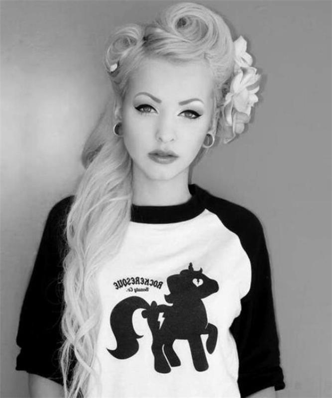 Rockabilly coiffure femmes blonde cheveux longs fleurs artificielles accessoires pour cheveux